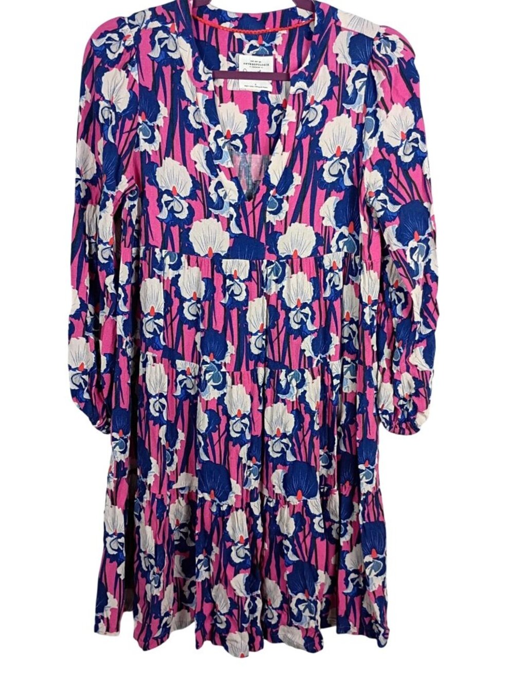 Anthropologie Janine LeCour Addison Dress S Pink Blue Floral Tiered Tunic
